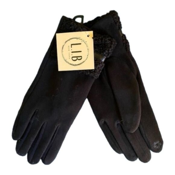 Smart Touch Microsuede Black Gloves Women LIB Design NY OSFM - Picture 1 of 9